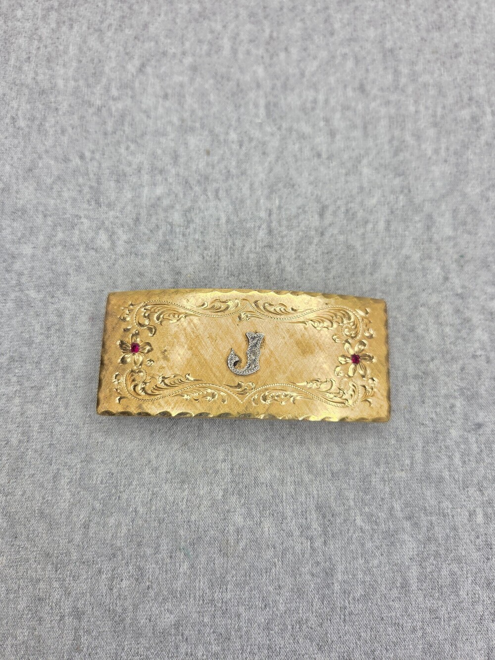 Womens Initial J Belt Buckle Gold Silver Diamond Cut Engraved Ruby Vintage